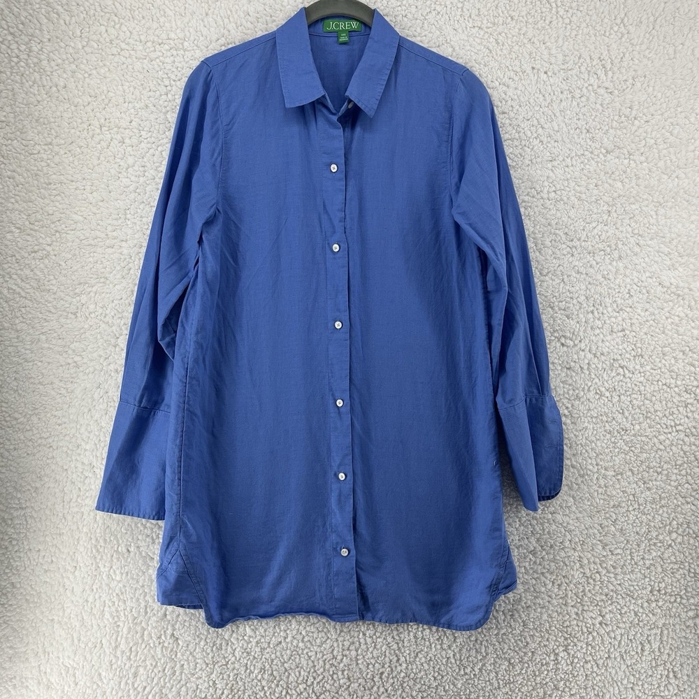 J.Crew Classic-Fit Linen Cotton Beach Shirt Cover-Up Blue Women's XXS Coastal